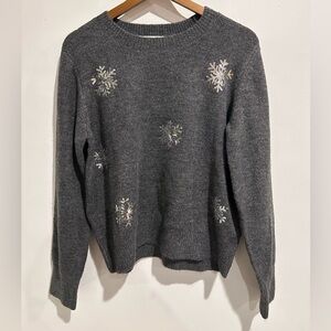 RICKI'S Grey Sequin Snowflake Christmas Sweater Size XL